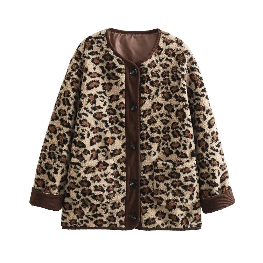 Casual Elegant Leopard Single Breasted Coat