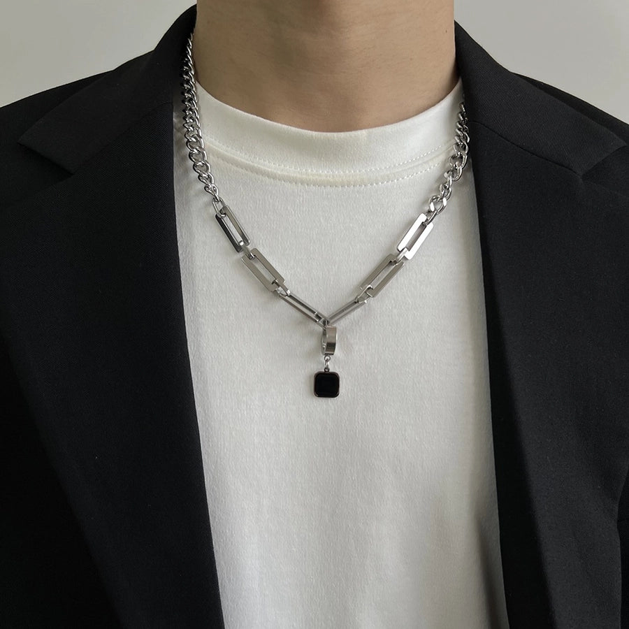 casual square titanium steel polishing men's pendant necklace