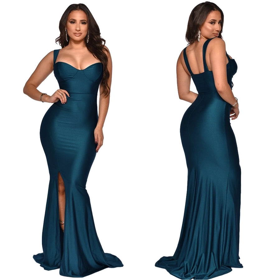 women's regular dress fashion v neck slit patchwork sleeveless solid color maxi long dress daily