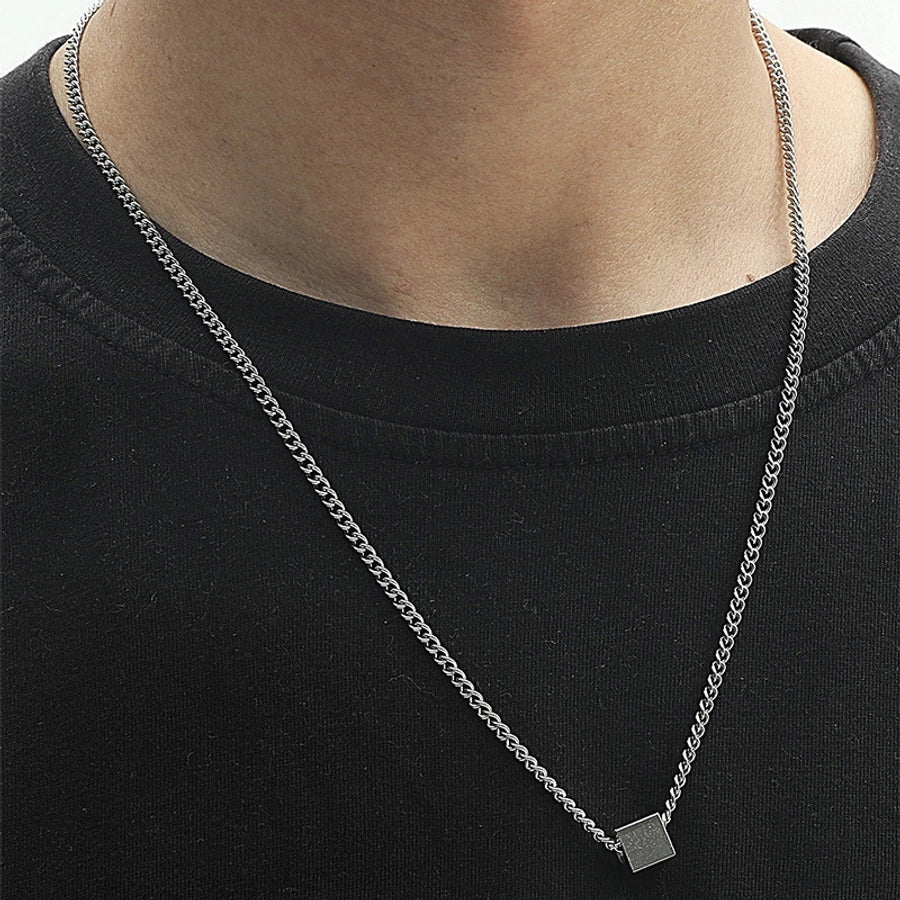 simple style cube pendant titanium steel necklace  jewelry