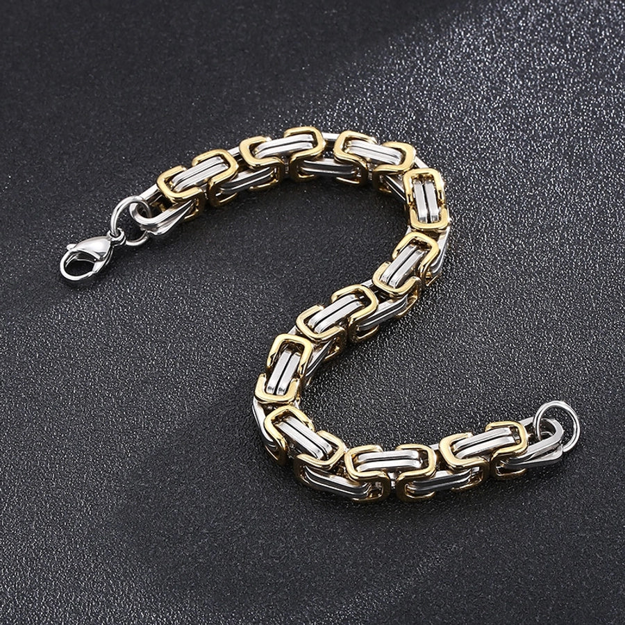 Simple style splicing solid color titanium steel plating 18k gold plated men's bracelets