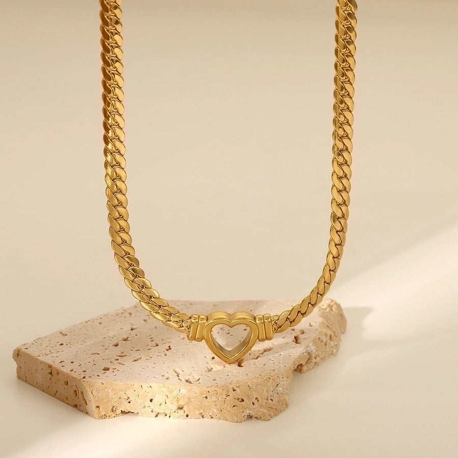 Retro Heart Shape Stainless Steel  SS Gold Plated Pendant Necklace