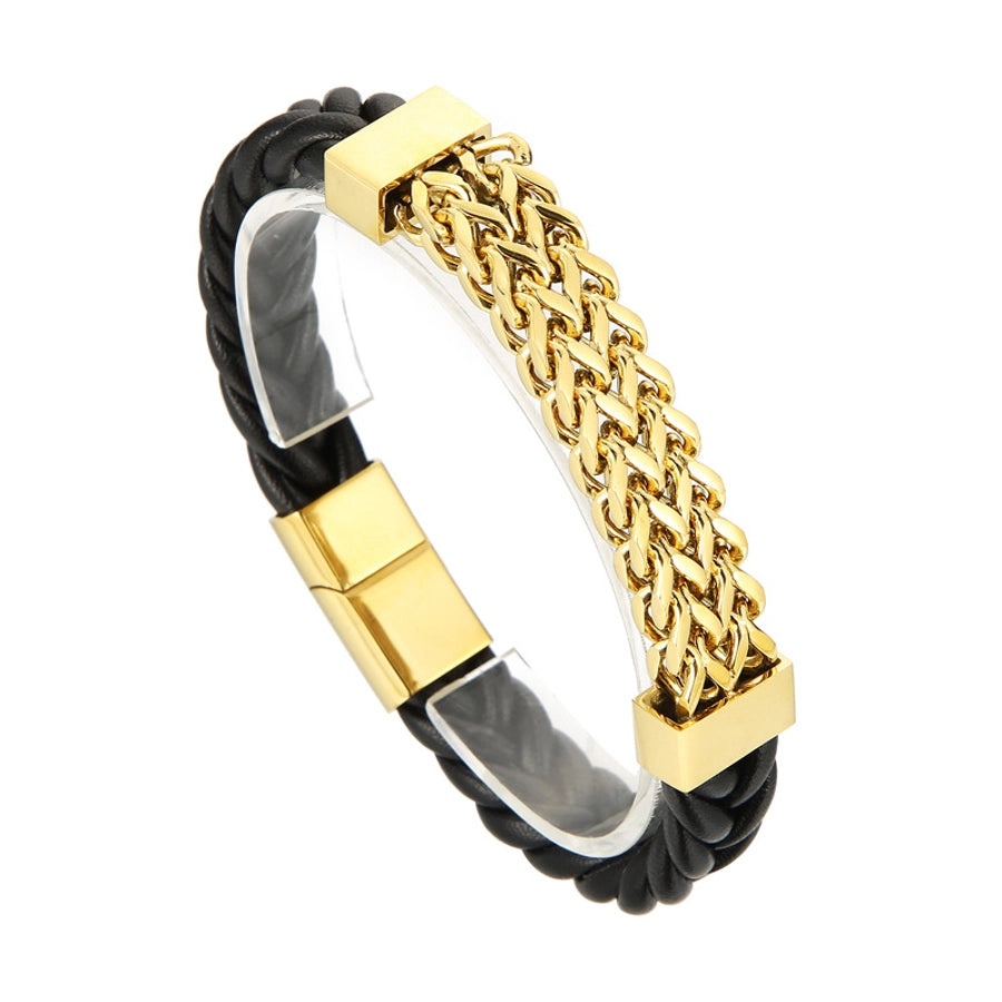 Fashion Round Titanium Steel Plating Chain 18K Gold Plated Men'S Bracelets