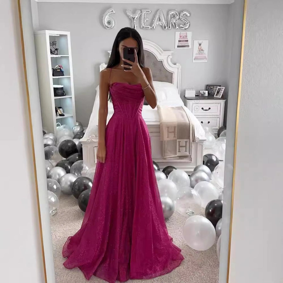 Elegant Sexy Strap Zipper Sleeveless Glittery Solid Color Maxi Long Dress