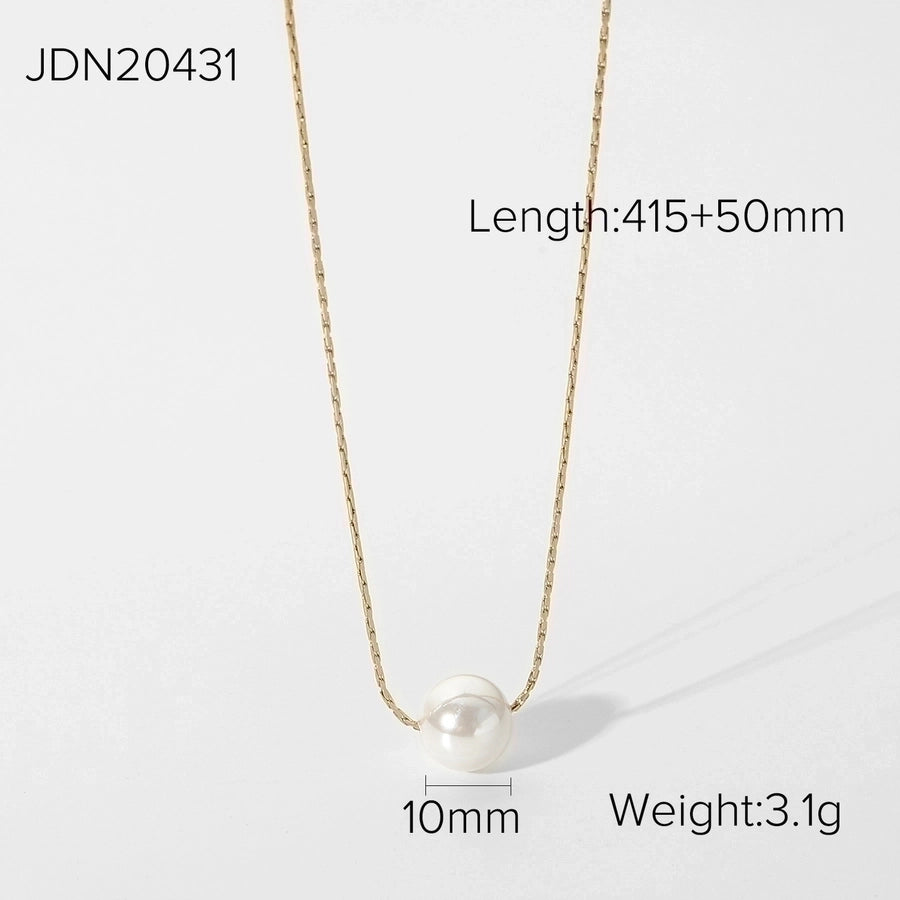 14k stainless steel single pearl pendant necklace