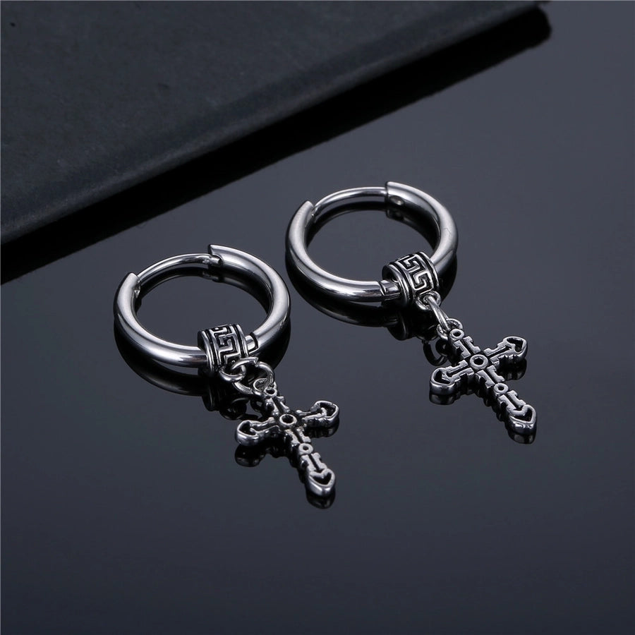 Cross titanium steel plating men's drop earrings