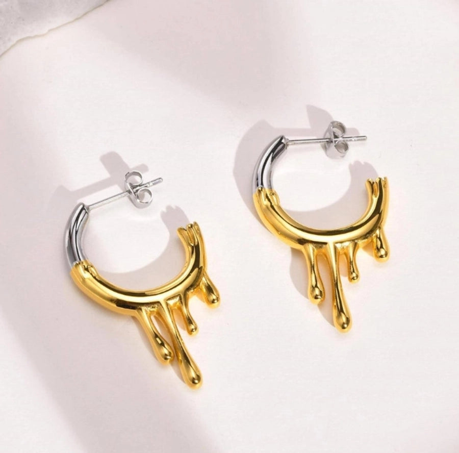 Color Block Plating Titanium Steel Drop Earrings