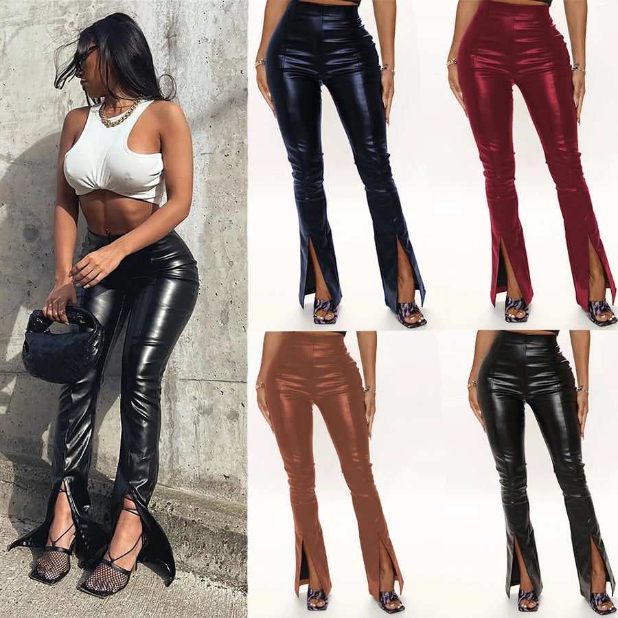 women's street fashion solid color full length slit flared pants