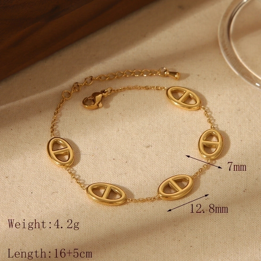 Casual  Stainless Steel 18K Gold Plated Bracelets Jewelry Set