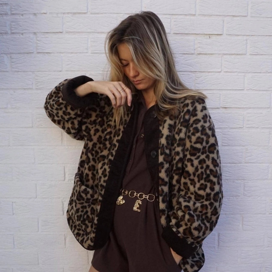 Casual Elegant Leopard Single Breasted Coat