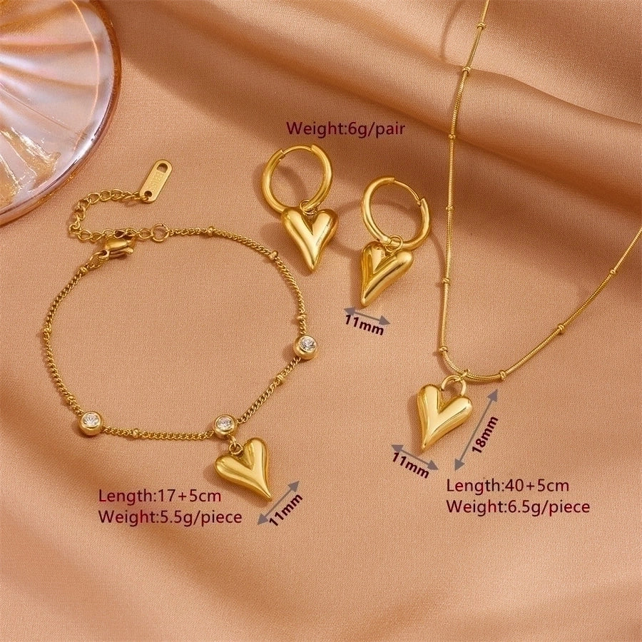 Titanium Steel 18K Gold Plated Classic Style Inlay Heart Shape Zircon Jewelry Set