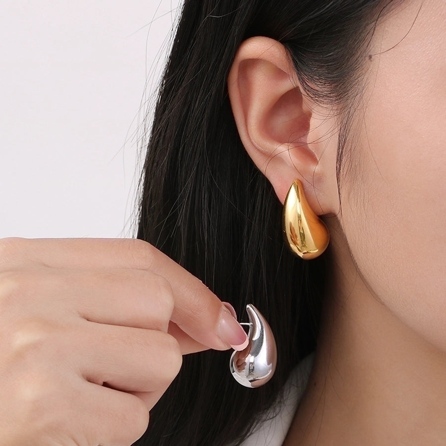 Water Droplets Stainless Steel 18K Gold Plated Ear Studs