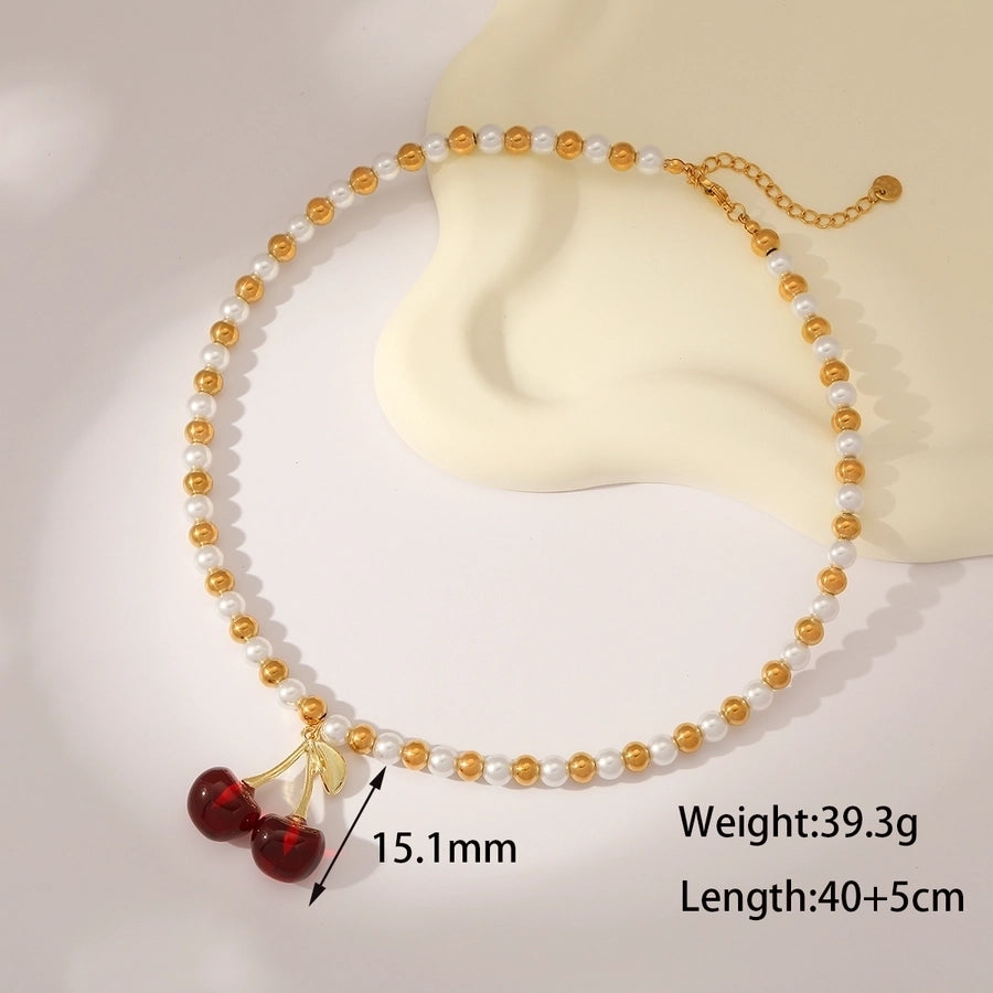 Cherry Solid Color 18K Gold Plated Imitation Pearl Beaded Necklaces