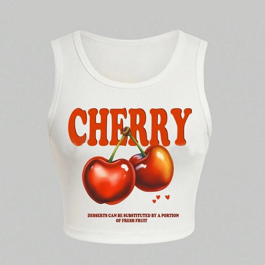 Vest Tank Tops Backless Streetwear Letter Cherry