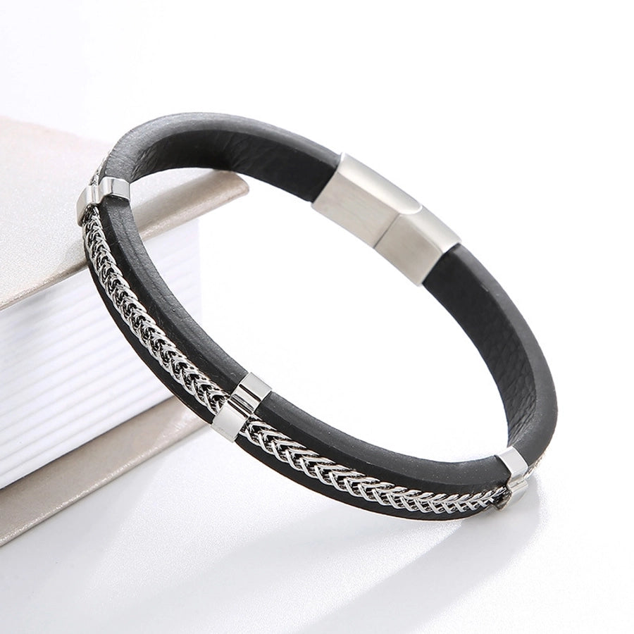 retro geometric titanium steel men's bangle