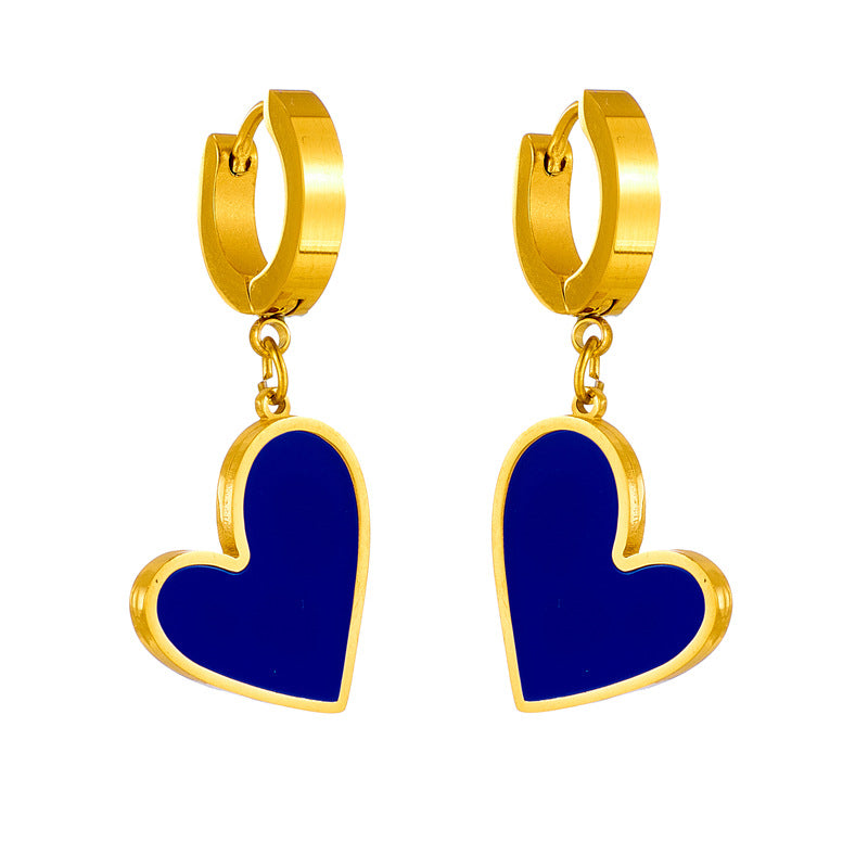 Princess cute simple style heart shape stainless steel plating inlay shell 18k gold plated earrings necklace