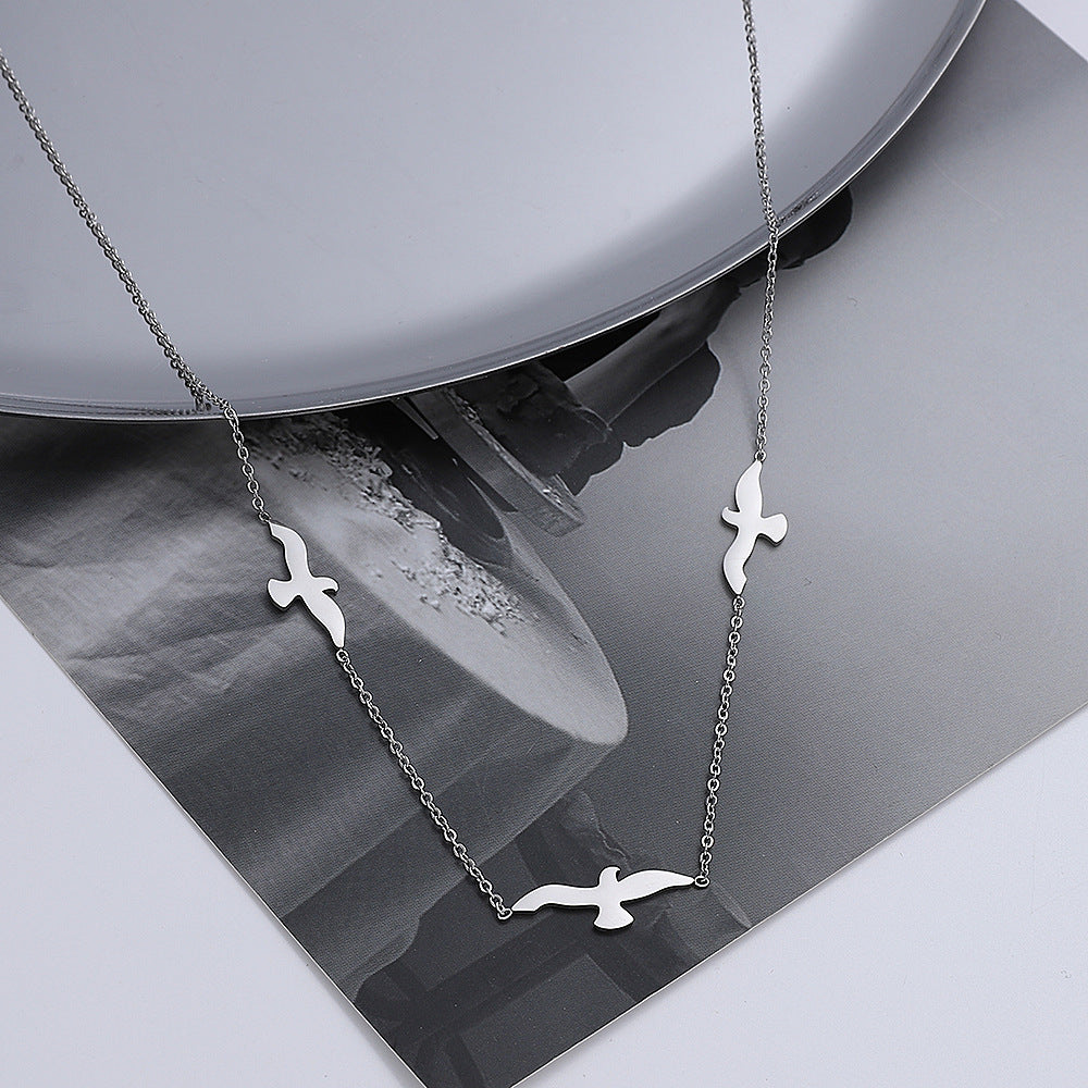 simple style heart shape bird stainless steel pendant necklace 1 piece