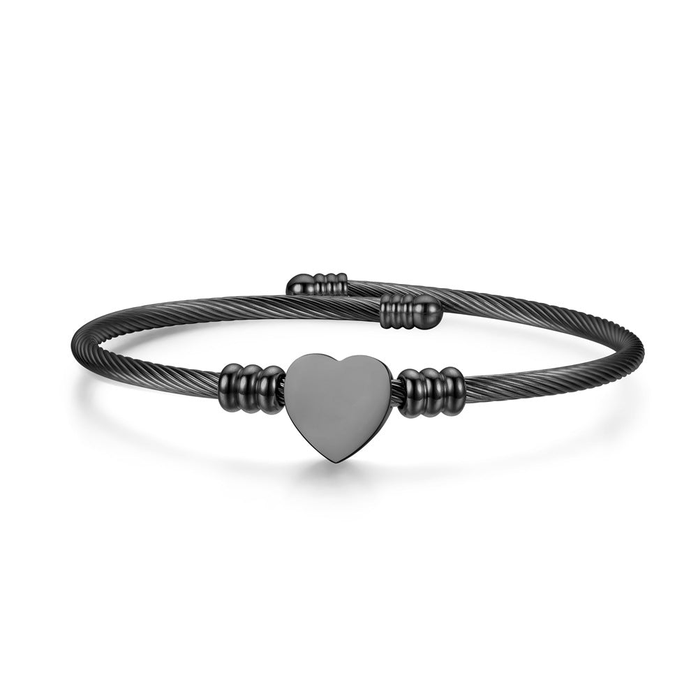 lady heart shape stainless steel metal no inlaid bangle