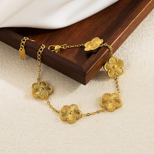 Basic vintage style flower stainless steel plating 18k gold plated bracelets