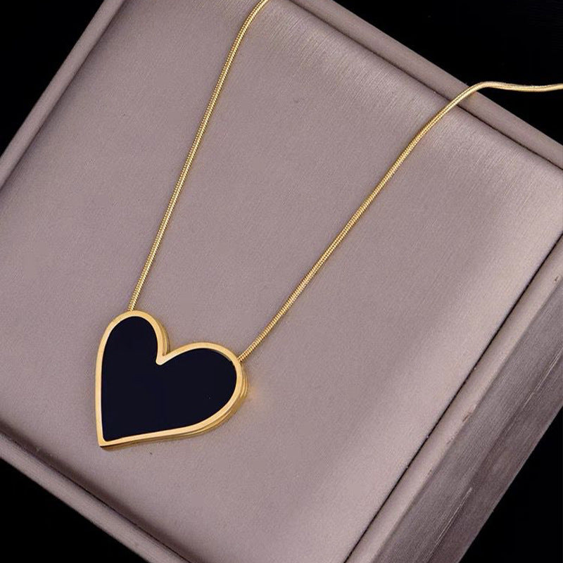 Princess cute simple style heart shape stainless steel plating inlay shell 18k gold plated earrings necklace