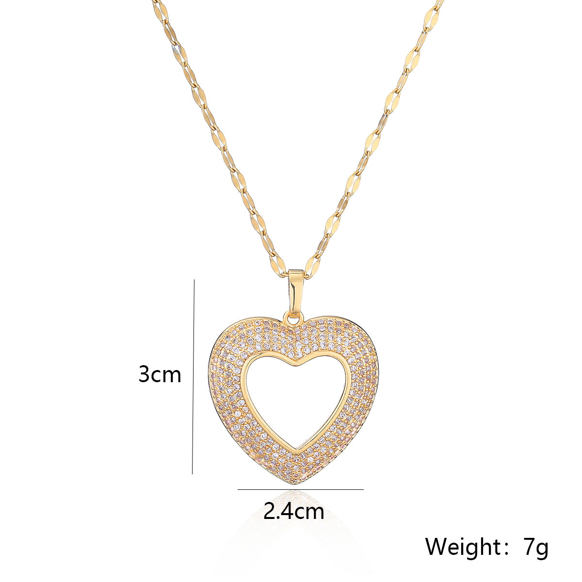 lady classic style heart shape stainless steel copper plating inlay zircon 18k gold plated pendant necklace