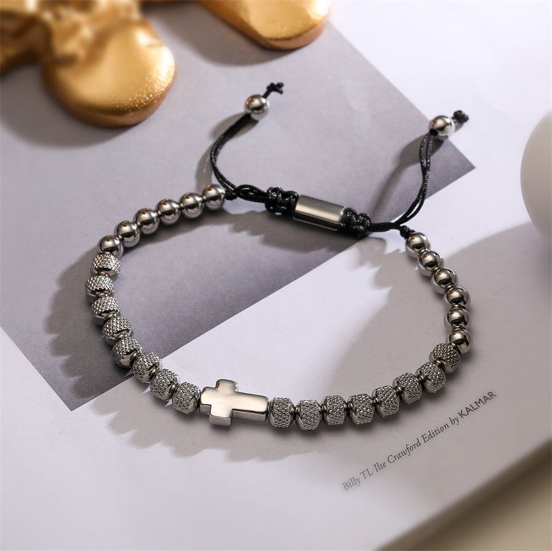 Classic style commute cross stainless steel copper beaded bracelets