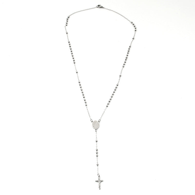 Rosario/ Ethnic style cross stainless steel beaded pendant necklace