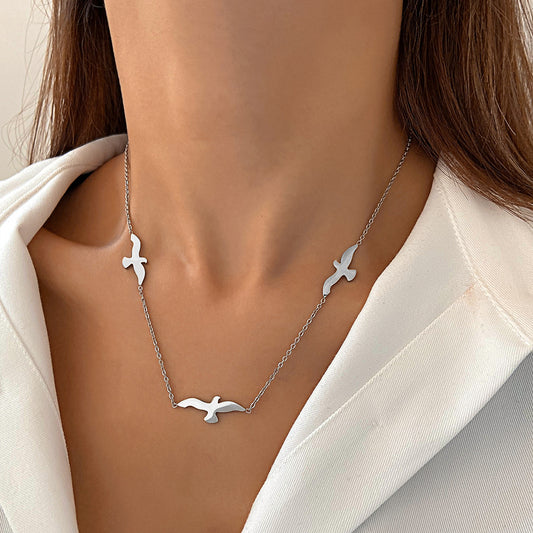 simple style heart shape bird stainless steel pendant necklace 1 piece