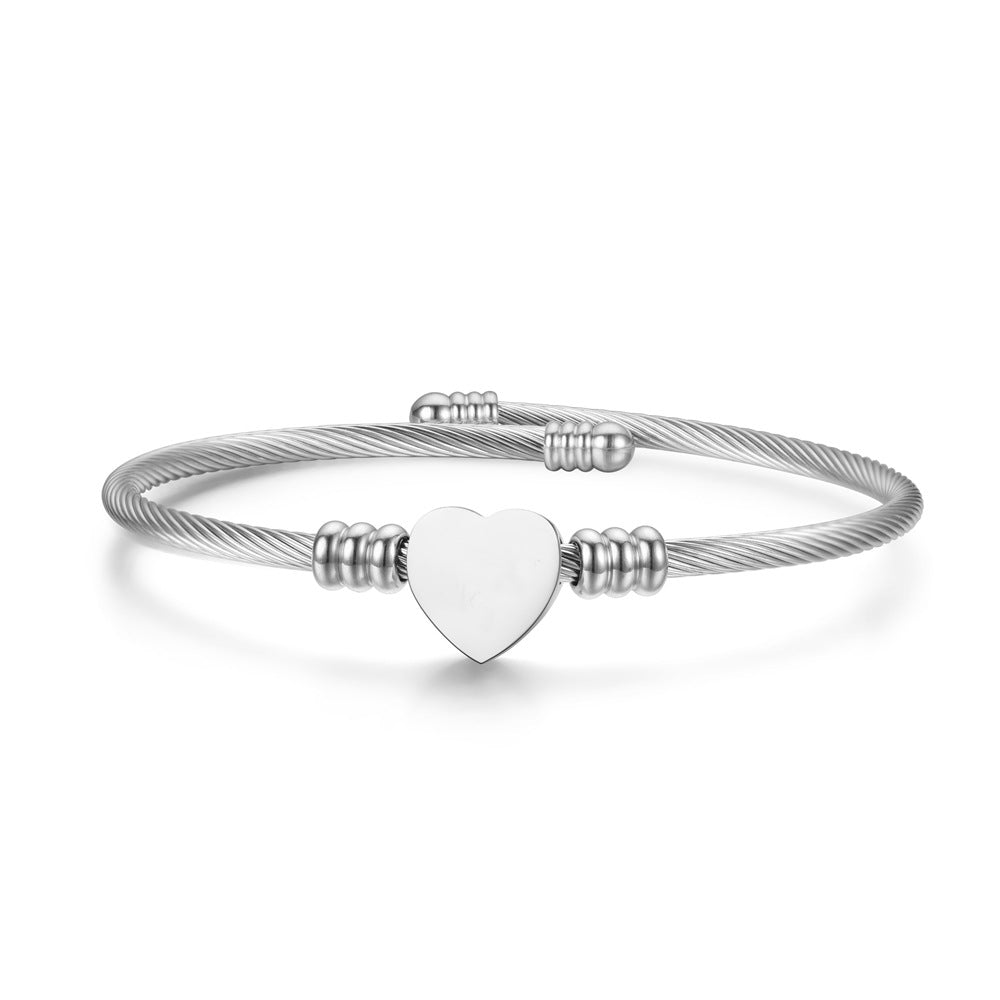 lady heart shape stainless steel metal no inlaid bangle