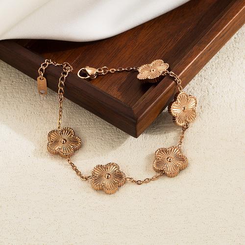 Basic vintage style flower stainless steel plating 18k gold plated bracelets