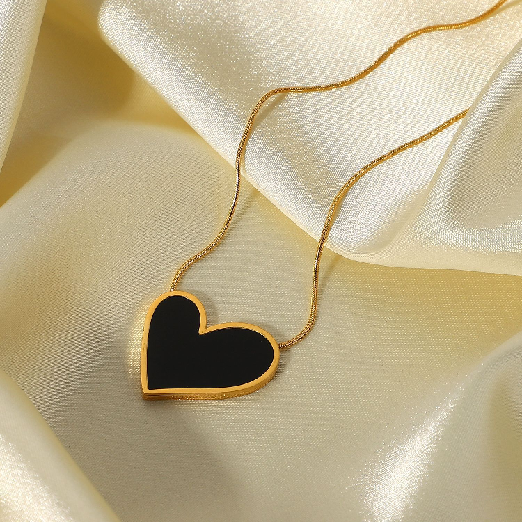 Princess cute simple style heart shape stainless steel plating inlay shell 18k gold plated earrings necklace